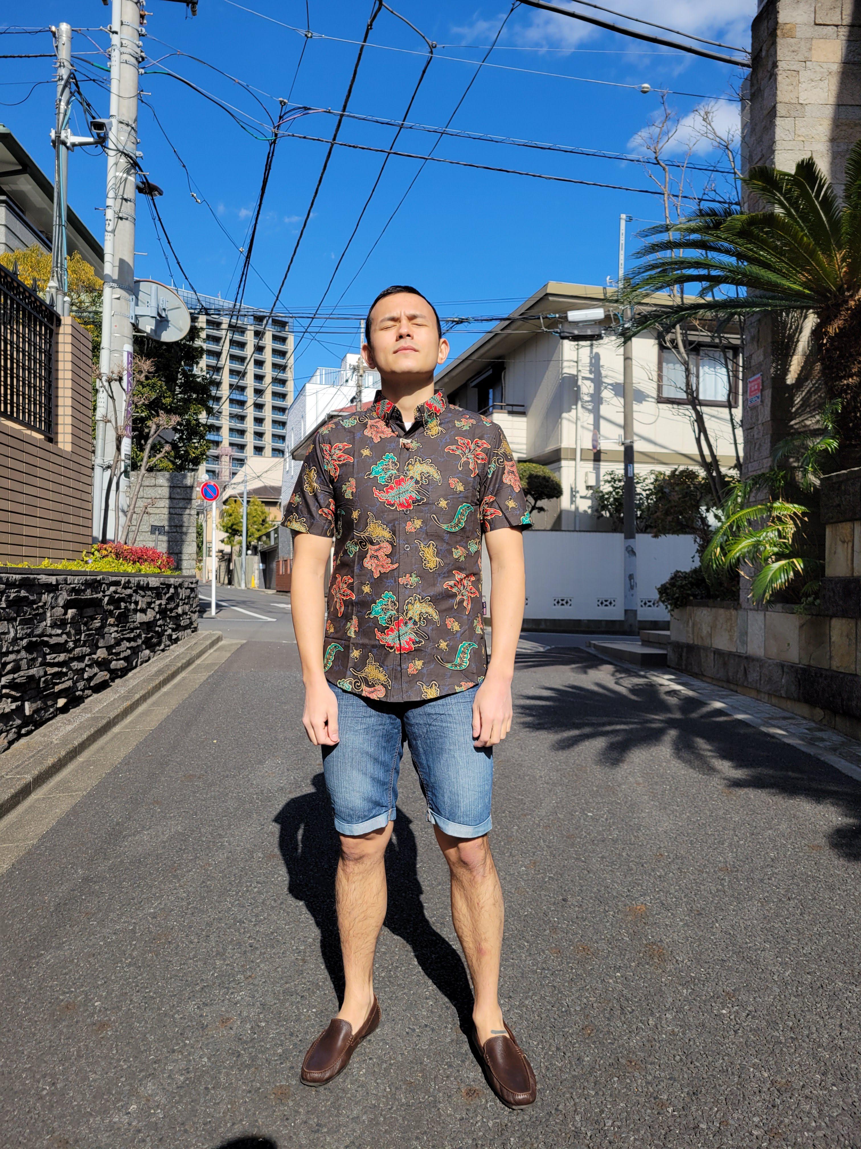 手作りバティック/batik シャツ（ダークグレー等）