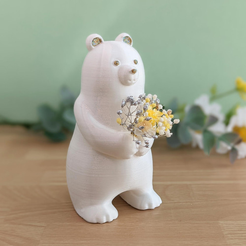 チイラボ　一輪挿し　くまちゃん 花を持つ くまさんの置物 一輪挿し・花瓶・花器 3mii 通販