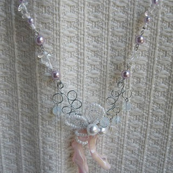 【ＳＡＬＥ】海のファンタジーのネックレス　ラリエット　人魚姫　桜色　シェル　ピンク　天然石アクセサリー 4枚目の画像