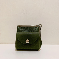 姫路レザーminiがま口財布◆L字　グリーン　ポッケあり　名刺入れ　カード入れ　緑色の財布　ミニマム　ミニマル 5枚目の画像