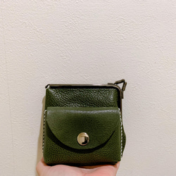 姫路レザーminiがま口財布◆L字　グリーン　ポッケあり　名刺入れ　カード入れ　緑色の財布　ミニマム　ミニマル 4枚目の画像