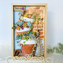 [非売品] ナチュラル多肉植物アレンジメント 壁掛け② フェイクグリーン(人工観葉植物)】シダと多肉の壁掛けアレンジ