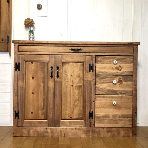 ♪ワークテーブルが出てくる カウンター下収納 収納家具 カントリー