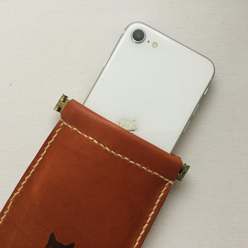 欲張り多目的【メガネや筆記具、スマホ】栃木レザー【猫のバネ口