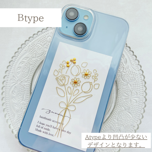 YN-13,【bouquet】,スマホケース クリアケース ゴールド iPhone14