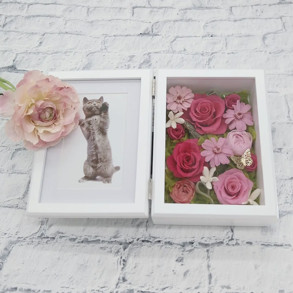 【Creema限定】送料無料　ギフトに最適♪　プリザブドフラワーフォトフレームアレンジ　◇オープン記念