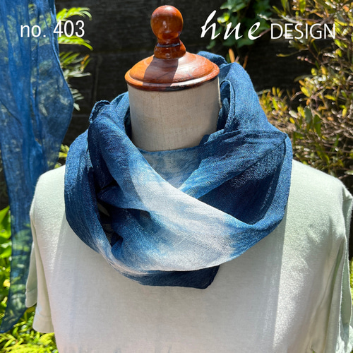 再販｜麻ストール/スカーフ 藍染 大判リネンストール リボン no