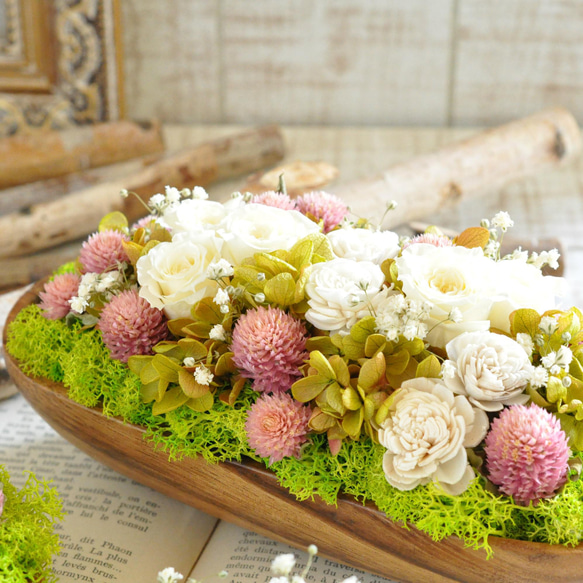 ✽母の日におすすめ✽ふんわり優しい✽春のお花畑のアレンジメント　L 【 acacia bowl ～pink～】 13枚目の画像