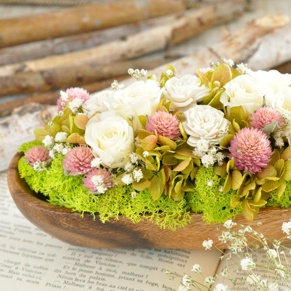 ✽母の日におすすめ✽ふんわり優しい✽春のお花畑のアレンジメント　L 【 acacia bowl ～pink～】 4枚目の画像