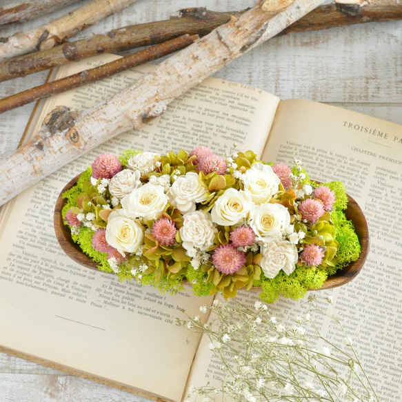 ✽母の日におすすめ✽ふんわり優しい✽春のお花畑のアレンジメント　L 【 acacia bowl ～pink～】 3枚目の画像