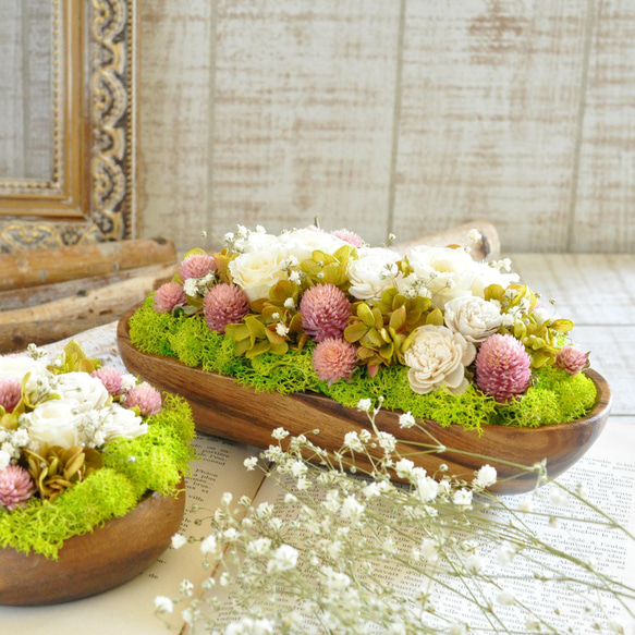 ✽母の日におすすめ✽ふんわり優しい✽春のお花畑のアレンジメント　L 【 acacia bowl ～pink～】 12枚目の画像