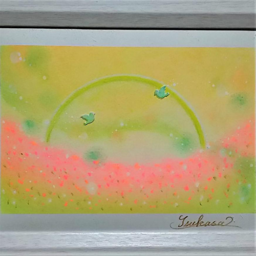 パステルアート あたたかな野原と歌う鳥 パステル画原画 絵画