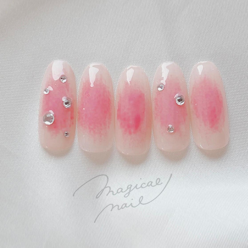 ふんわり可愛い♡チークネイル ピンク 普段使い ネイルチップ ストーン  