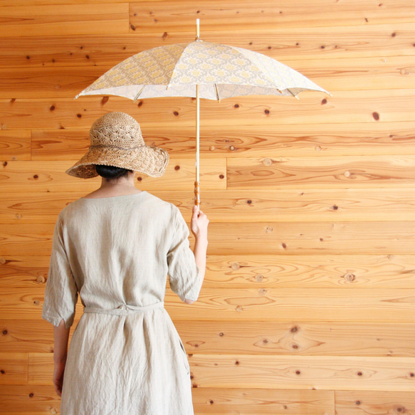 ★日傘★黄色のダマスク柄★イエロー×グレー★パラソル・parasol 5枚目の画像
