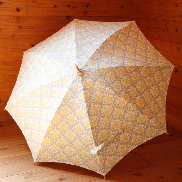 ★日傘★黄色のダマスク柄★イエロー×グレー★パラソル・parasol 2枚目の画像