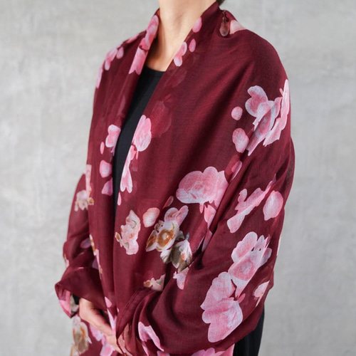 大判ストール 花柄 ワインレッド ストール panipani 通販｜Creema  