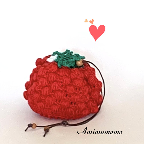 いちご巾着・かぎ針編み・赤・Sサイズ 巾着バッグ あみむめも 通販