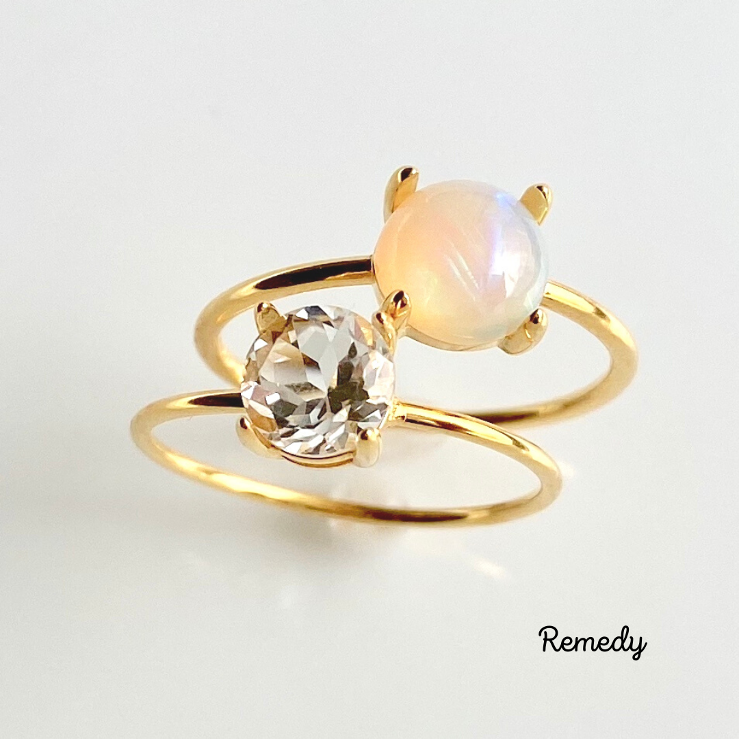 オパールとビジューなホワイトトパーズのリングセット Silver925/18KGP １0月誕生石/11月誕生石