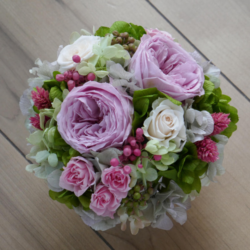 くすみピンクバラのアレンジメント プリザーブドフラワー ドライ