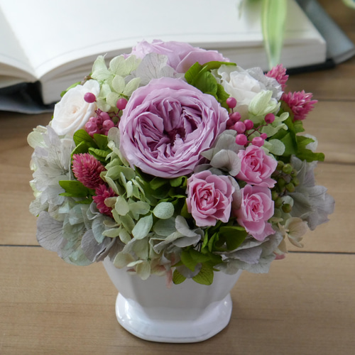 くすみピンクバラのアレンジメント プリザーブドフラワー ドライ