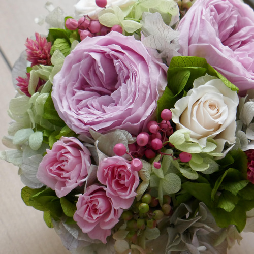 くすみピンクバラのアレンジメント プリザーブドフラワー ドライ