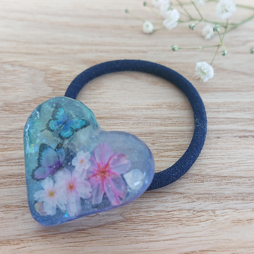 青い蝶×桜のレジンヘアゴム ヘアゴム Kemko 通販 13667848｜Creema