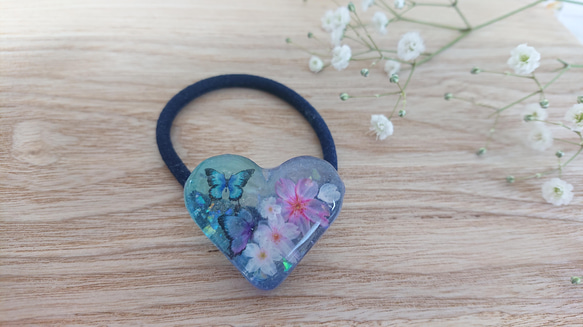 青い蝶×桜のレジンヘアゴム ヘアゴム Kemko 通販 13667848｜Creema