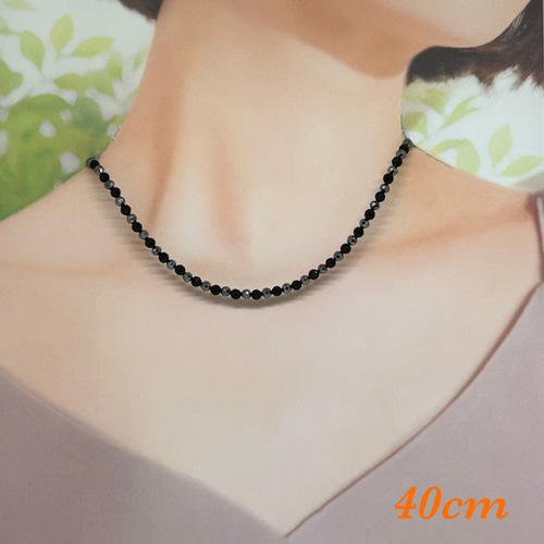 高純度テラヘルツ4mm＆ブラックオニキス4mmネックレス36cm 天然石 体温