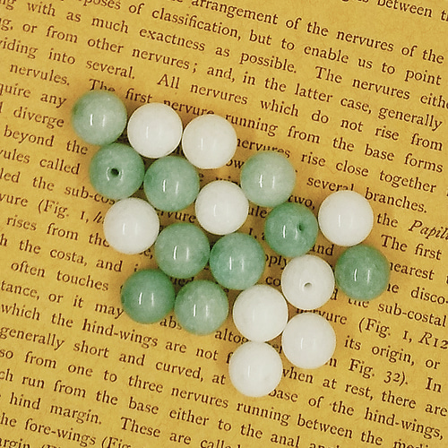 天然石 緑と白の模様 マレーシアジェイド 2色20個 8mm 染色 天然石 アクアグリーン ホワイト