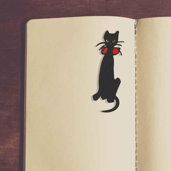 夢二的黑貓剪紙書籤 第1張的照片