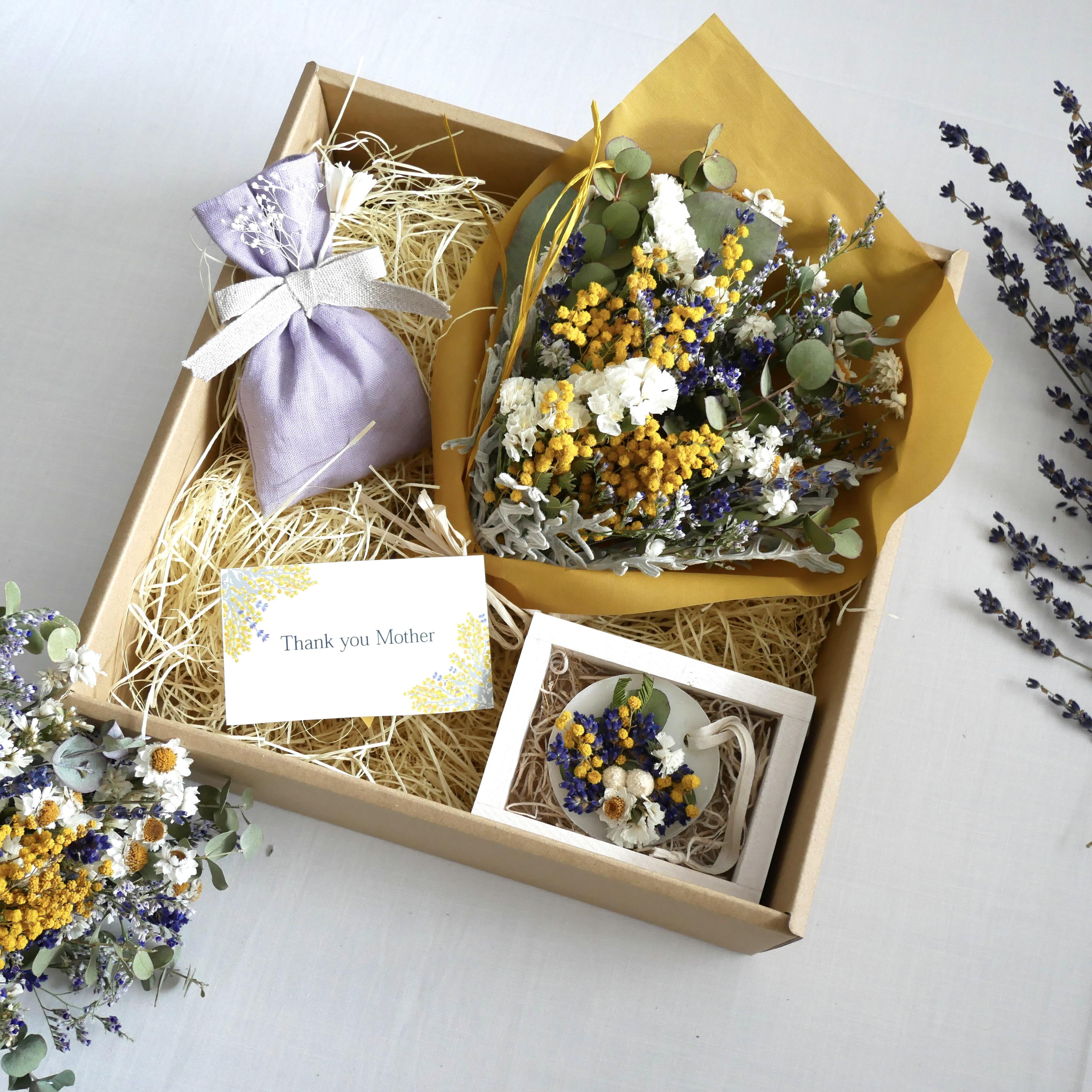 ミモザとラベンダー香りの3点セット◯ドライフラワー花束◯サシェ