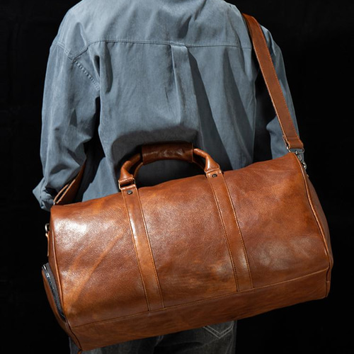 2wayラゲッジバッグ 手彩色本革大容量ボストンバッグ 牛革トラベル