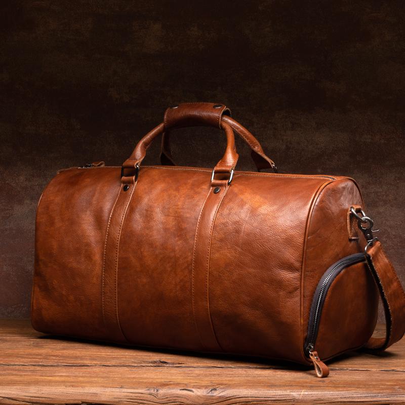 2wayラゲッジバッグ 手彩色本革大容量ボストンバッグ 牛革トラベルバッグ