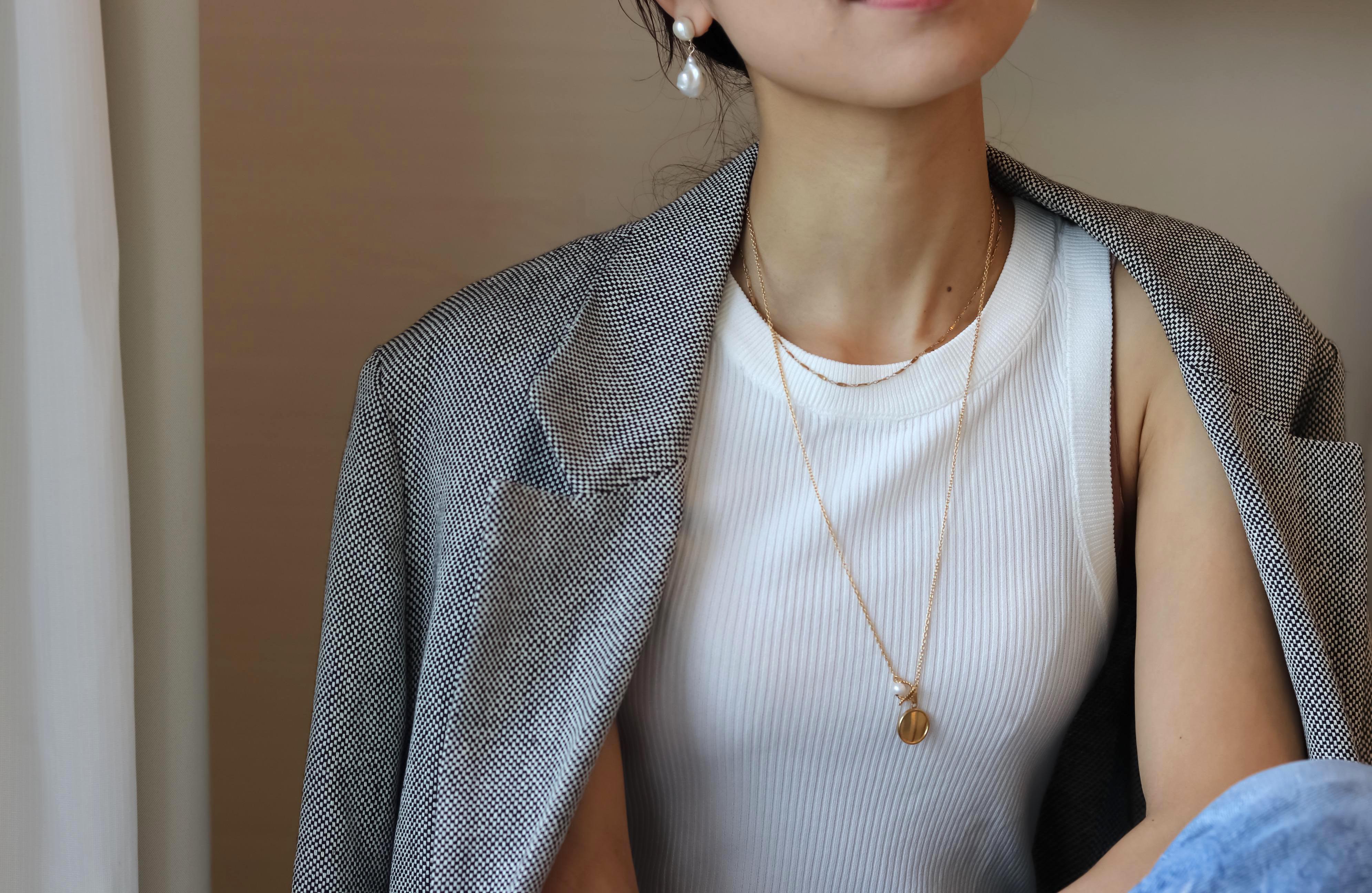 14kgf long chain wave coin necklace（アレルギー対応）