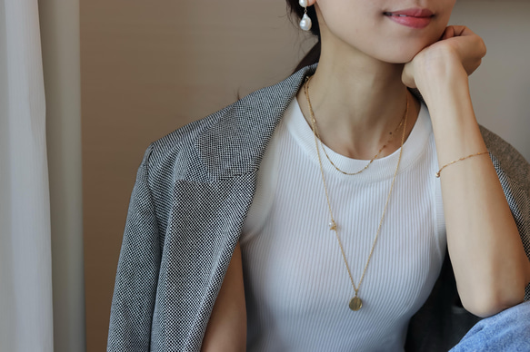 14kgf long chain wave coin necklace（アレルギー対応） 15枚目の画像