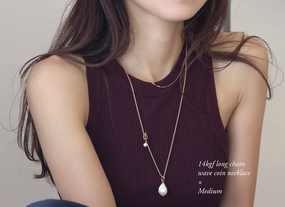 14kgf long chain wave coin necklace（アレルギー対応） 16枚目の画像