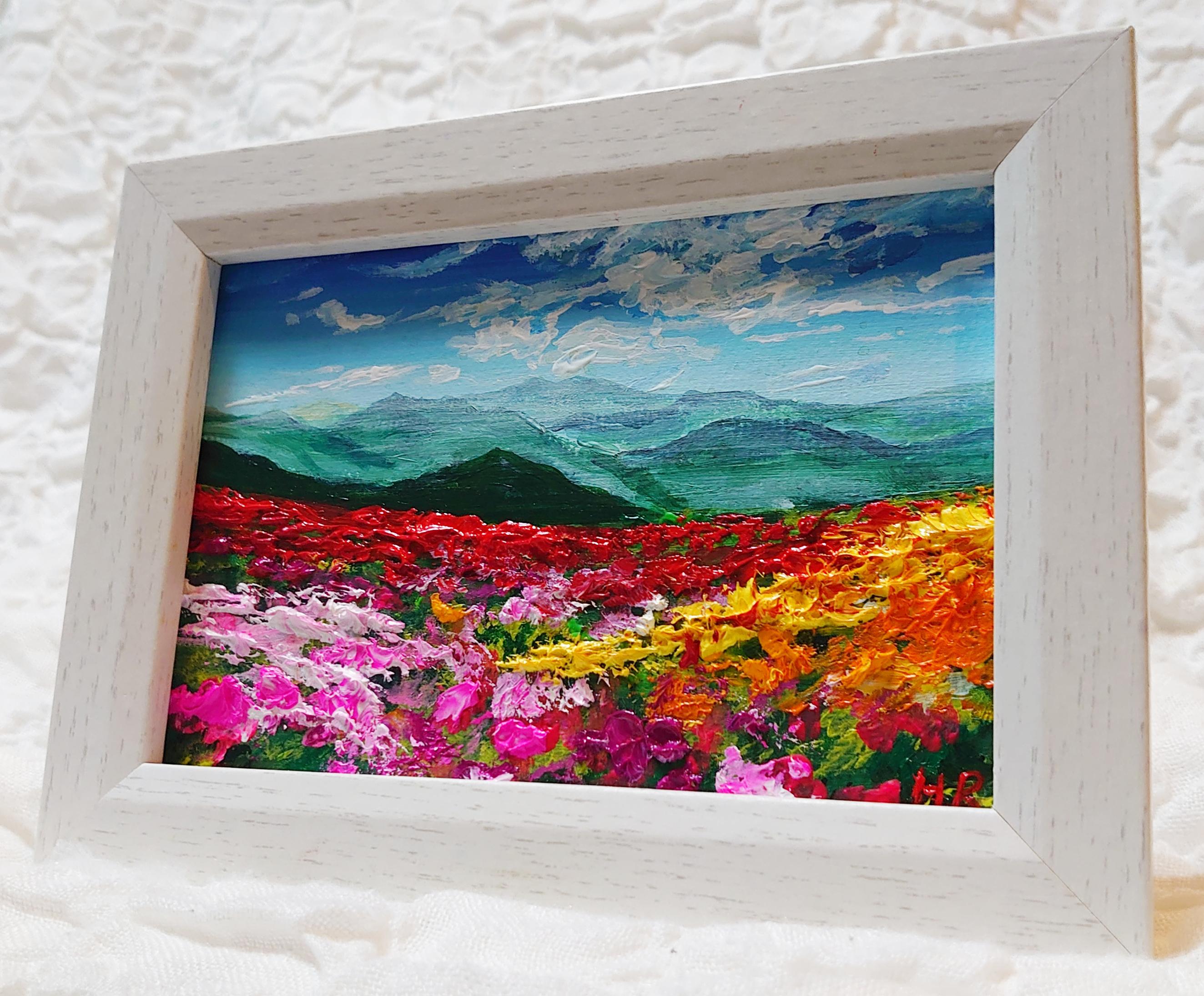 油絵 ミニ絵画【山並みとお花畑】 絵画 HR 通販 13669160