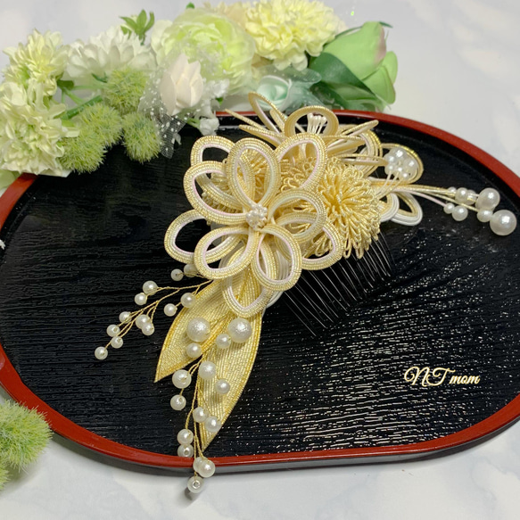 成人式卒業式結婚式・和装水引髪飾り・ゴールド 3枚目の画像