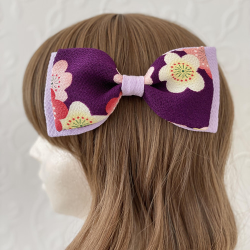 ちりめんリボンの髪飾り ハイカラさん【紫 桜柄】成人式 振袖 卒業式