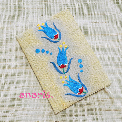 トルコ・チューリップ（B) 刺繍」リネンのブックカバー ブック