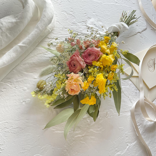 ナチュラルスワッグラナンキュラス ミモザかすみ草母の日母の日