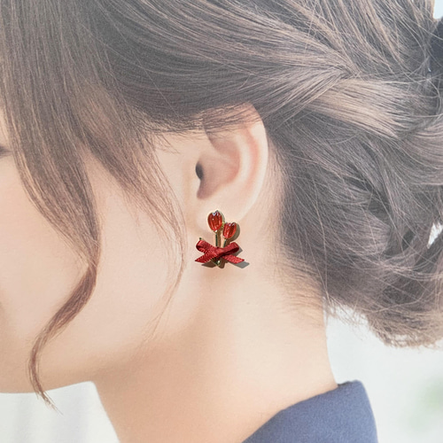 silver925ポスト チューリップ ピアス / イヤリング お花ピアス レッド