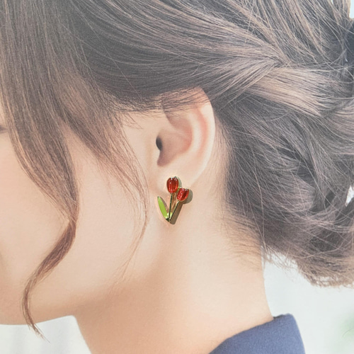 silver925ポスト チューリップ ピアス / イヤリング お花ピアス レッド