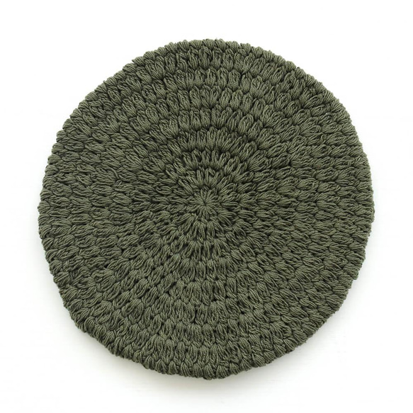 棉質鉤針手工編織貝雷帽（卡其色）。 第3張的照片