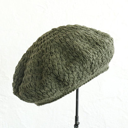 棉質鉤針手工編織貝雷帽（卡其色）。 第1張的照片