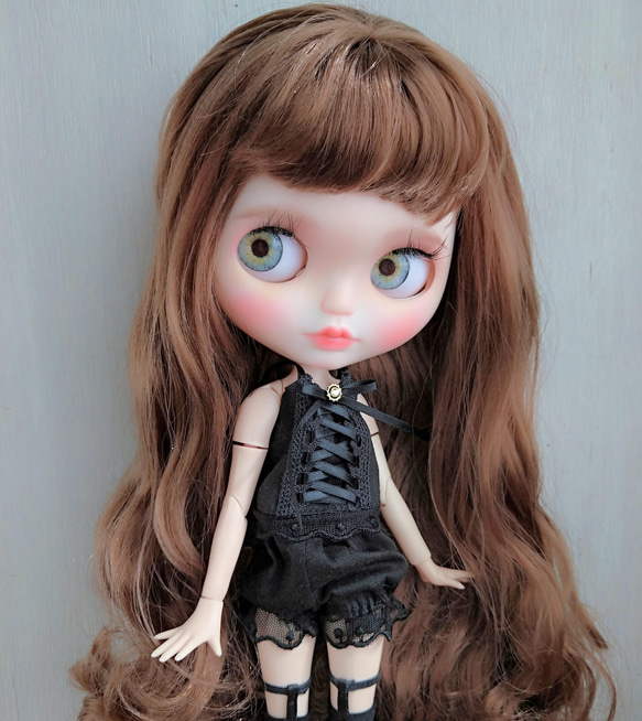 614.※単品※黒の編み上げリボンキャミソール・スワロフスキー※ブライス 