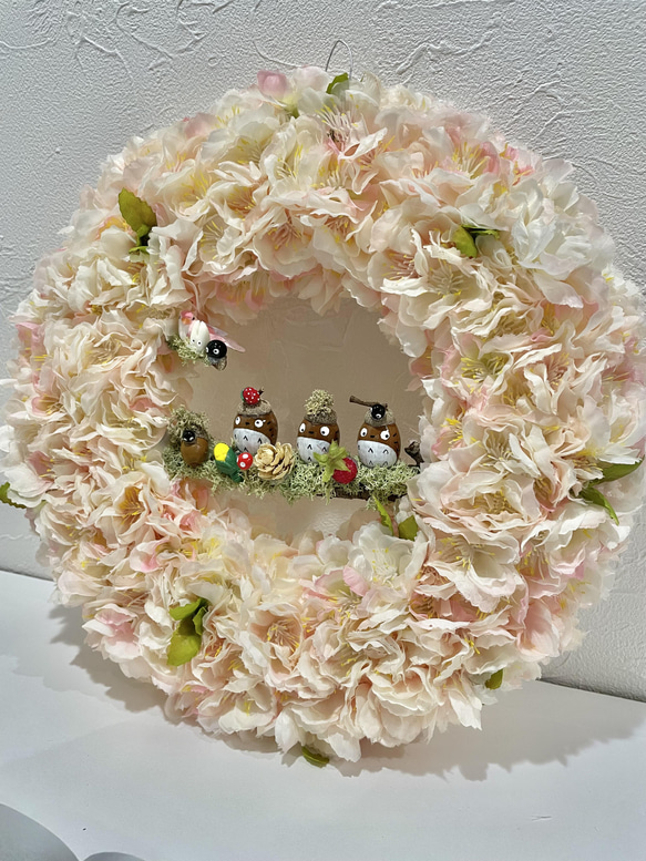 どんぐりアート♡桜タペストリー風ライト付きリース♡ どんぐりアート♡桜タペストリー風ライト付きリース♡ ミモザリース