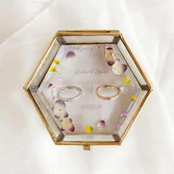 紫陽花とゴールデンクラッカーのレジンリングピロー×アンティークガラスケース 9枚目の画像