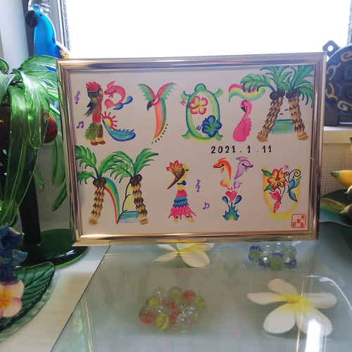 ハワイアン 花文字 絵画 ウエルカムボード ハワイ挙式｜南国デザインの