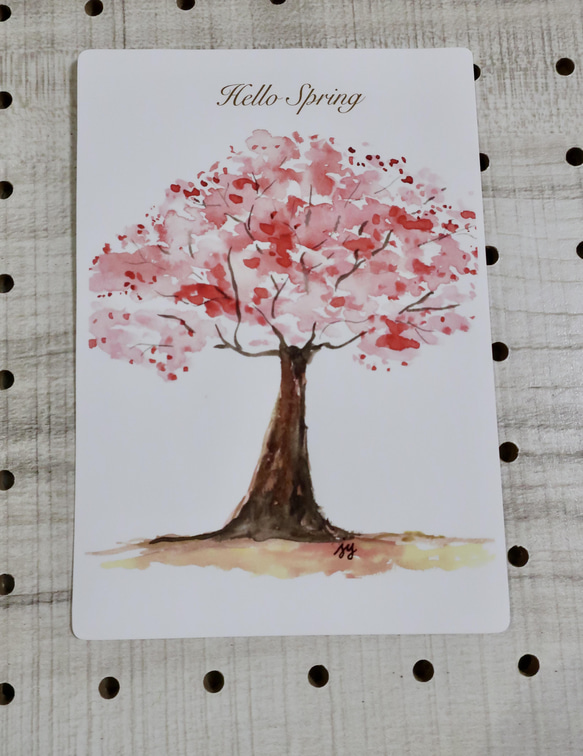 3枚セット・ミニメッセージカード２枚・手作り・桜の木・水彩画イラストポストカード 1枚目の画像